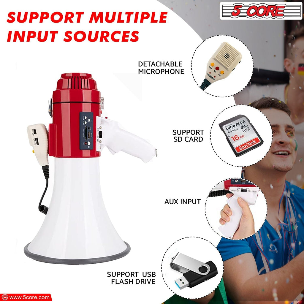 5 Core Megaphone 60W Bull Horn Professional PA Speaker w 1200 Yards Range Loud Siren Voice Amp -77SF