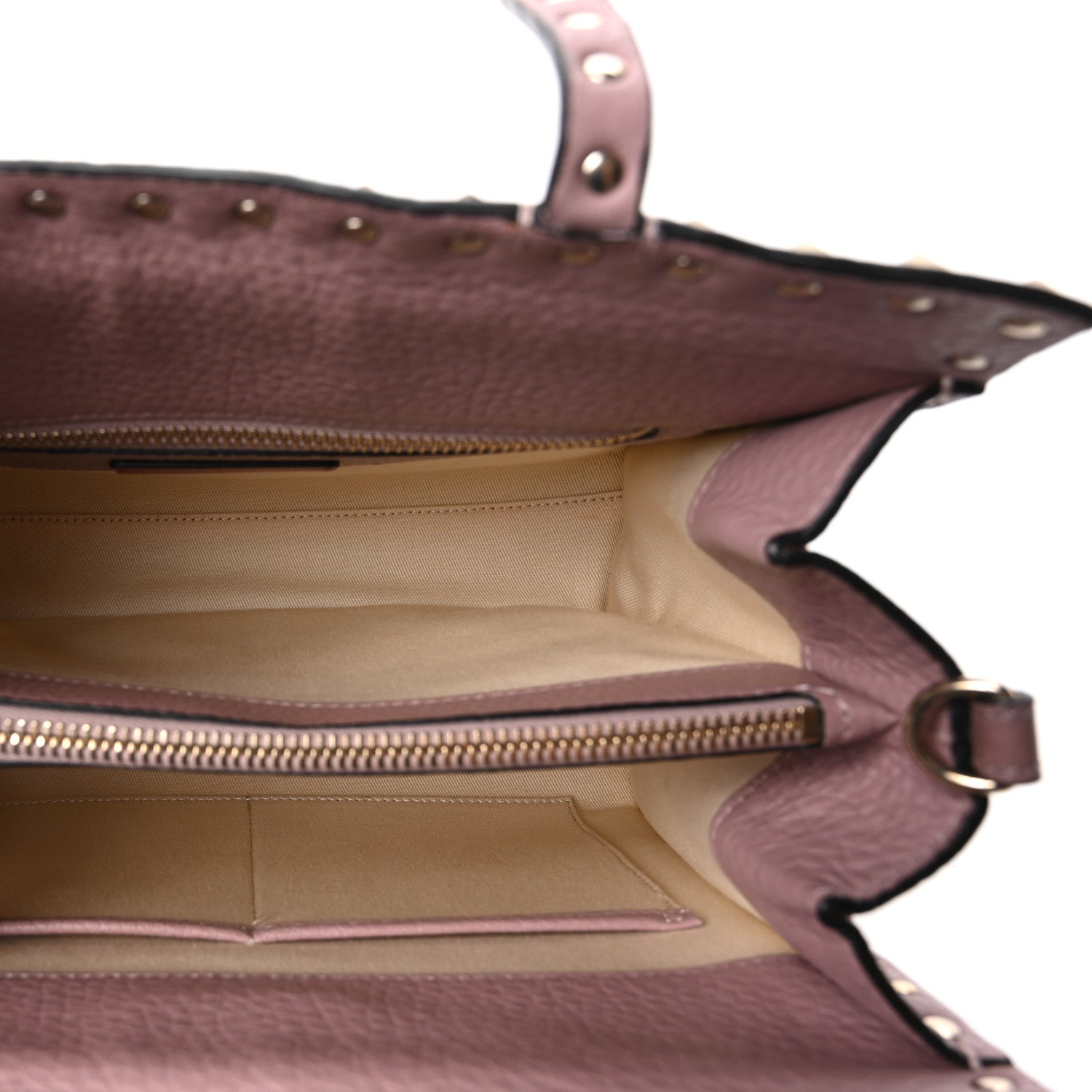 Grained Calfskin Rockstud Flip Lock Tote Lipstick