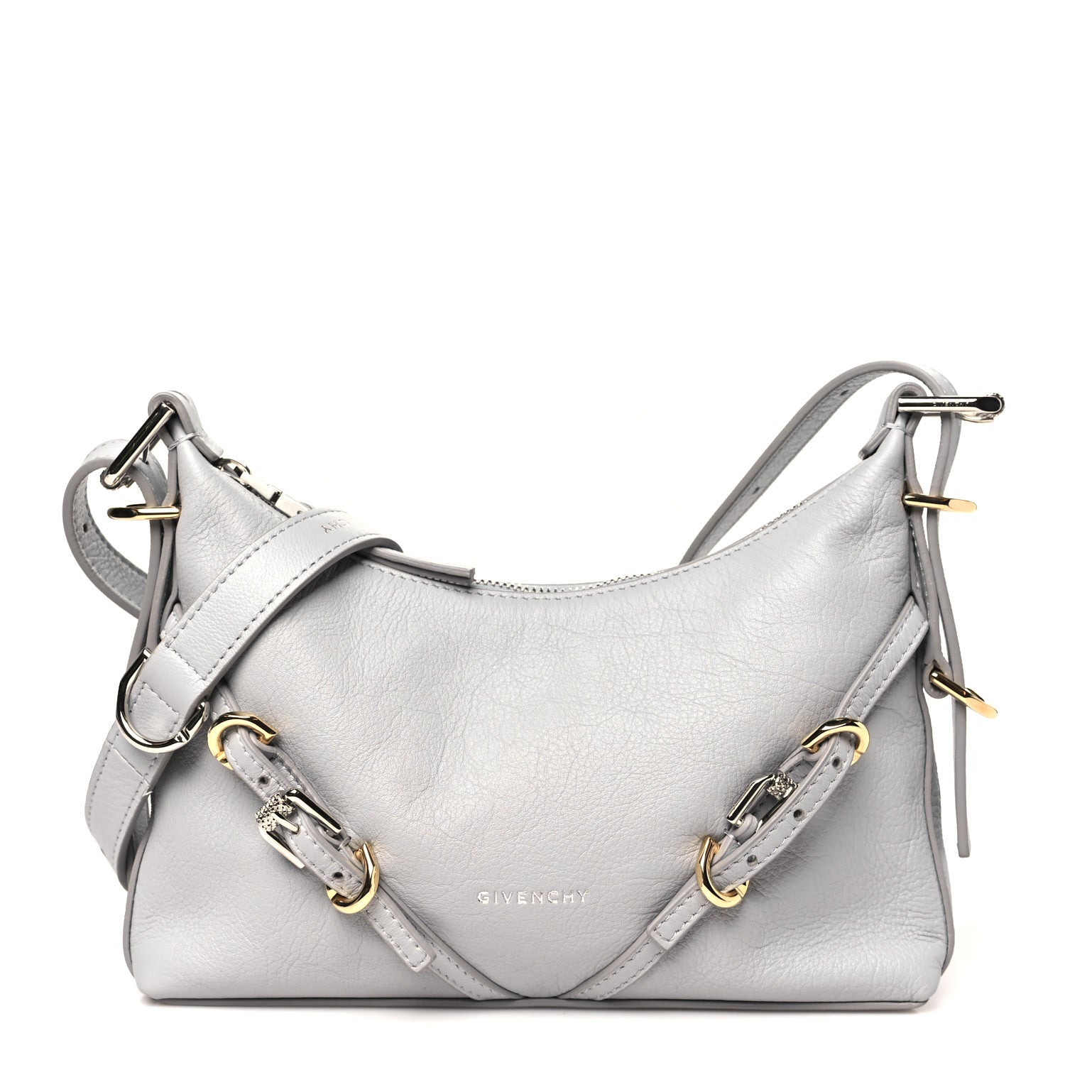 Tumbled Calfskin Mini Voyou Boyfriend Party Bag Light Grey
