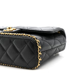 Caviar Quilted Camellia Chain Around Flap Black