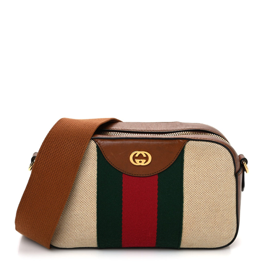 Vintage Canvas Web Shoulder Bag Sand Cuir