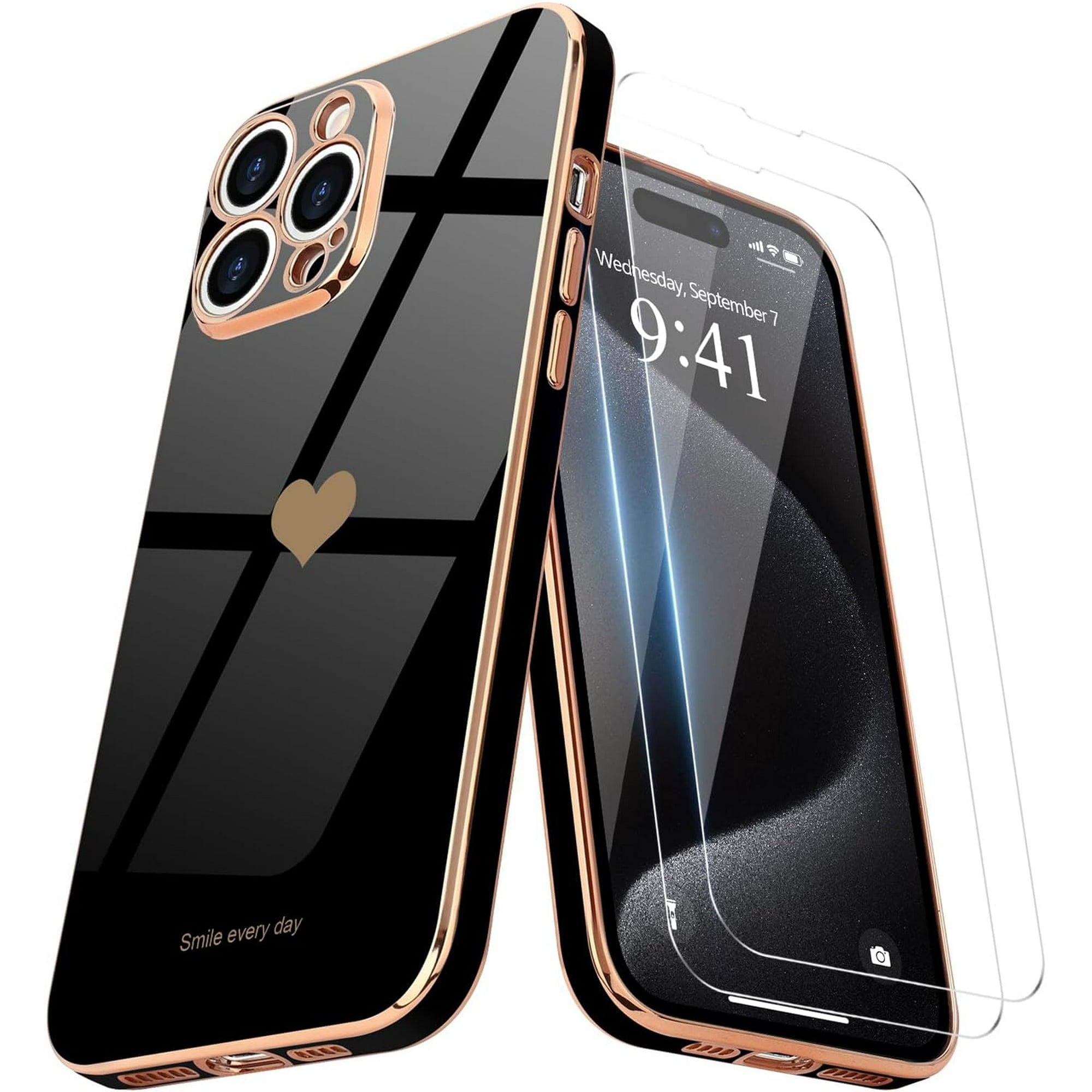 Entronix Bundle Compatible with iPhone 14 Pro Max - [Flexible] Glossy Heart Case & 2 Clear Screen Protectors