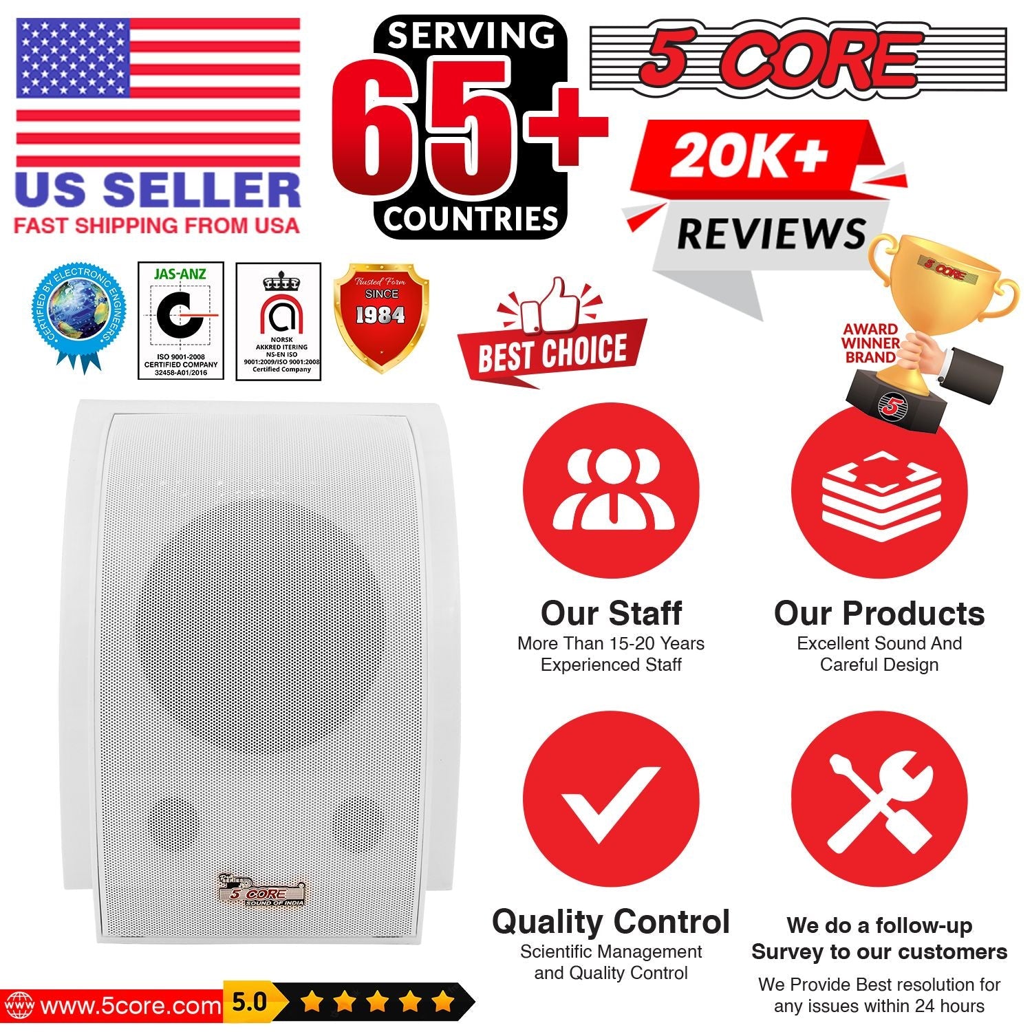 5 CORE Outdoor Speakers Stereo in Wall Speaker Pair 100W Peak Passive Mount Wired Waterproof Patio House Garage Indoor Exterior Audio System Bocinas para Casa - WS-11 5 2PCS