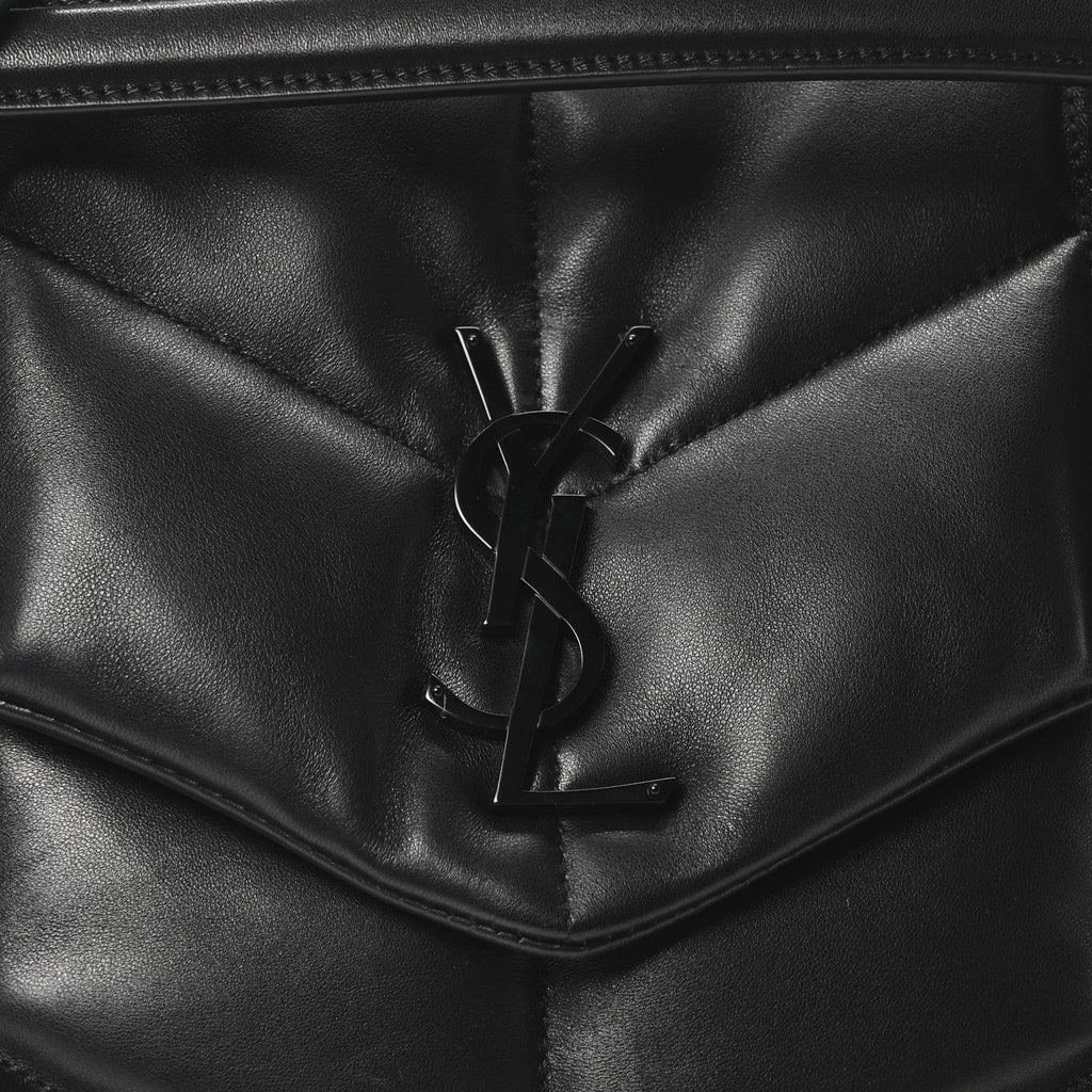 Lambskin Quilted Monogram Monochrome Medium Loulou Puffer Chain Satchel Black
