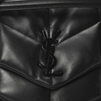 Lambskin Quilted Monogram Monochrome Medium Loulou Puffer Chain Satchel Black