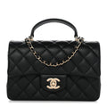 Lambskin Quilted Mini Top Handle Rectangular Flap Black
