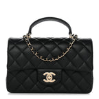 Lambskin Quilted Mini Top Handle Rectangular Flap Black