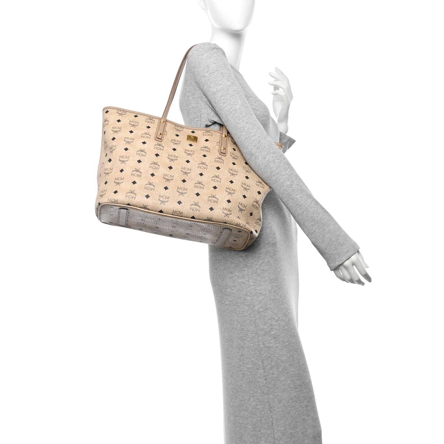Visetos Medium Top Zip Shopper Tote Beige