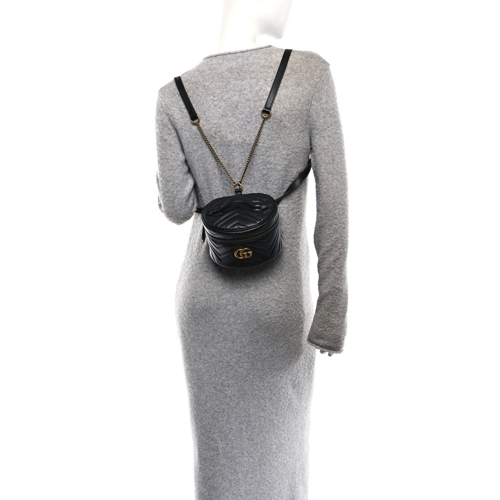 Calfskin Matelasse Chevron Mini GG Marmont Top Handle Bag Black
