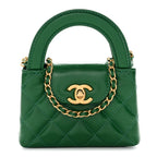 Shiny Aged Calfskin Quilted Mini Nano Kelly Shopper Green