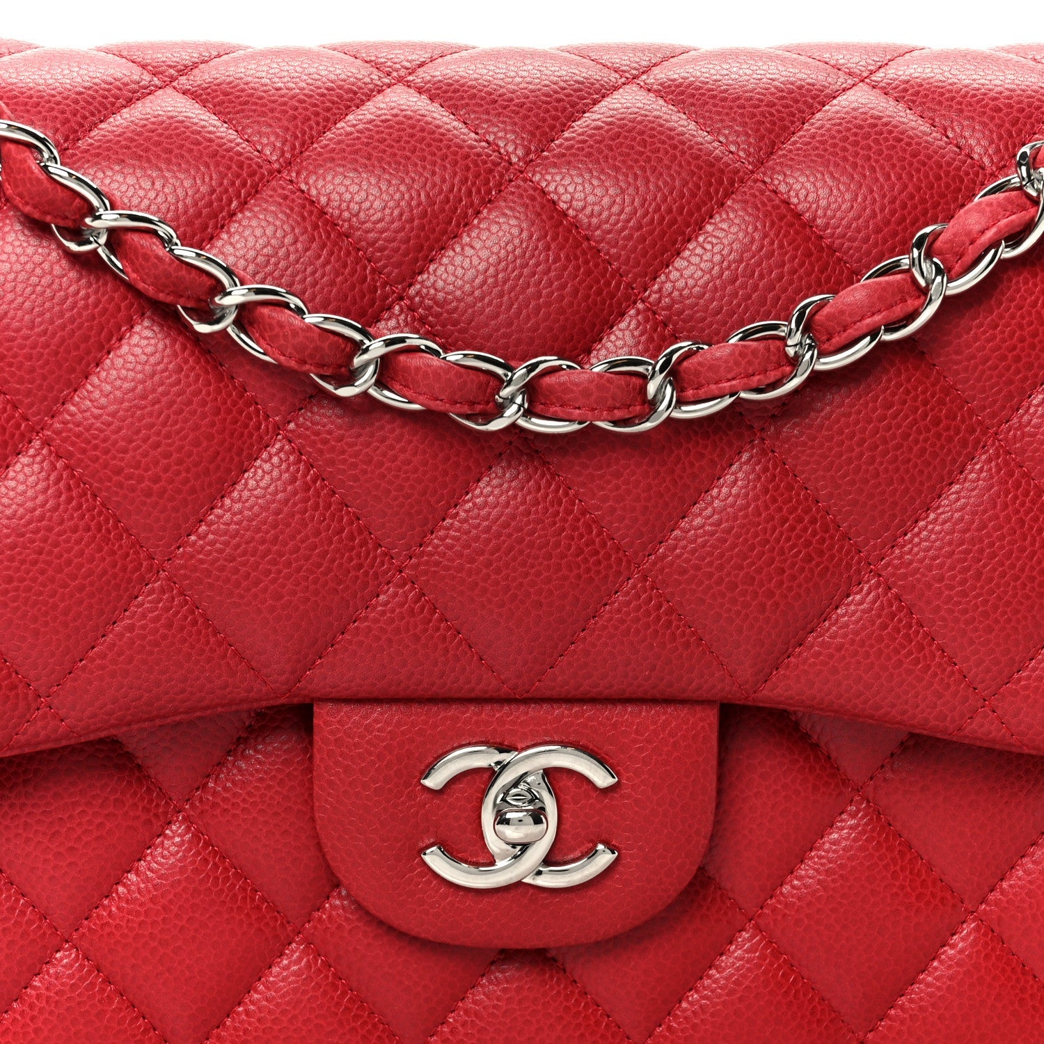 Caviar Quilted Jumbo Double Flap Dark Red