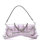 Iridescent Nappa Vertical Matelasse Medium Maxi Horsebit Chain Shoulder Bag Escape Pink