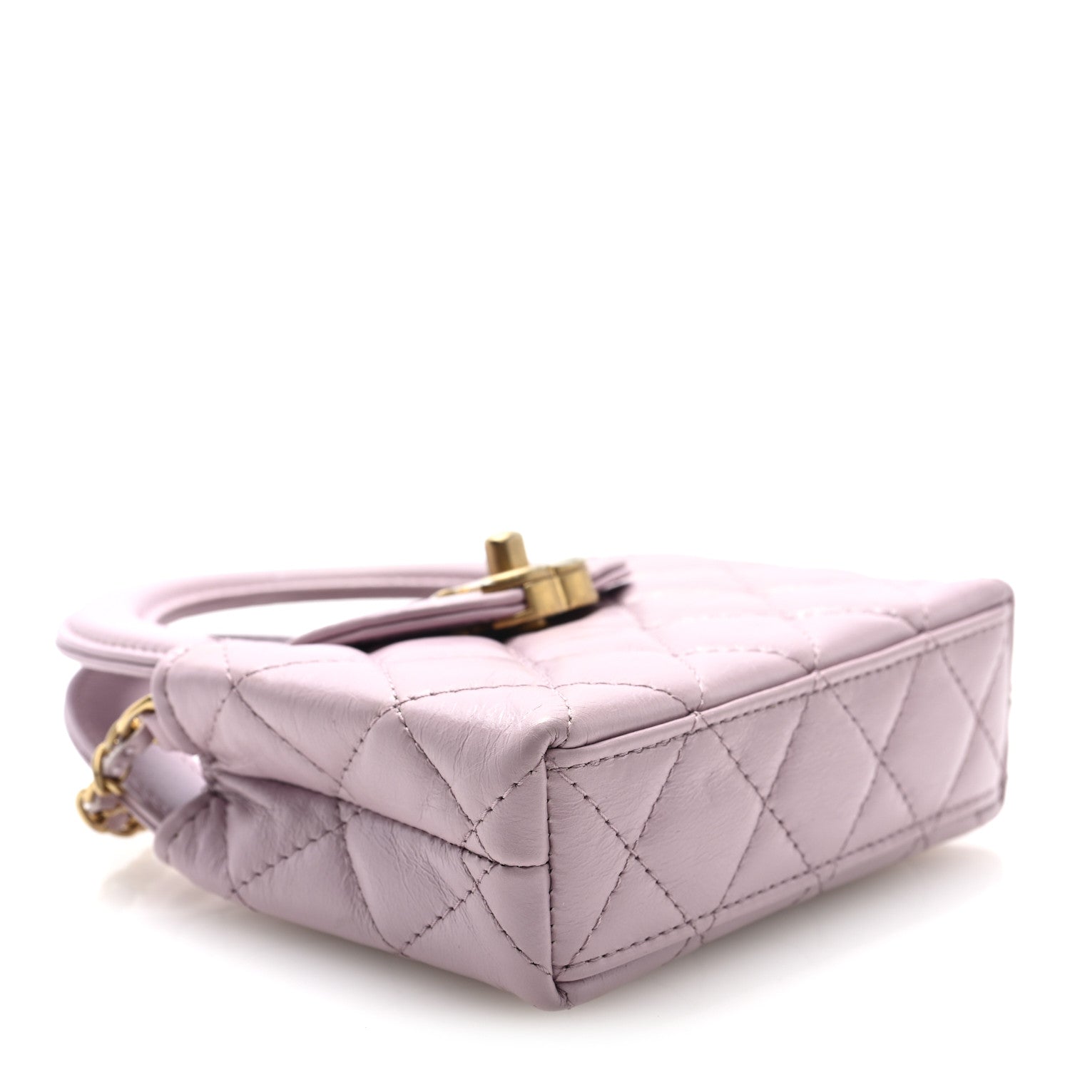 Shiny Aged Calfskin Quilted Mini Nano Kelly Shopper Light Pink