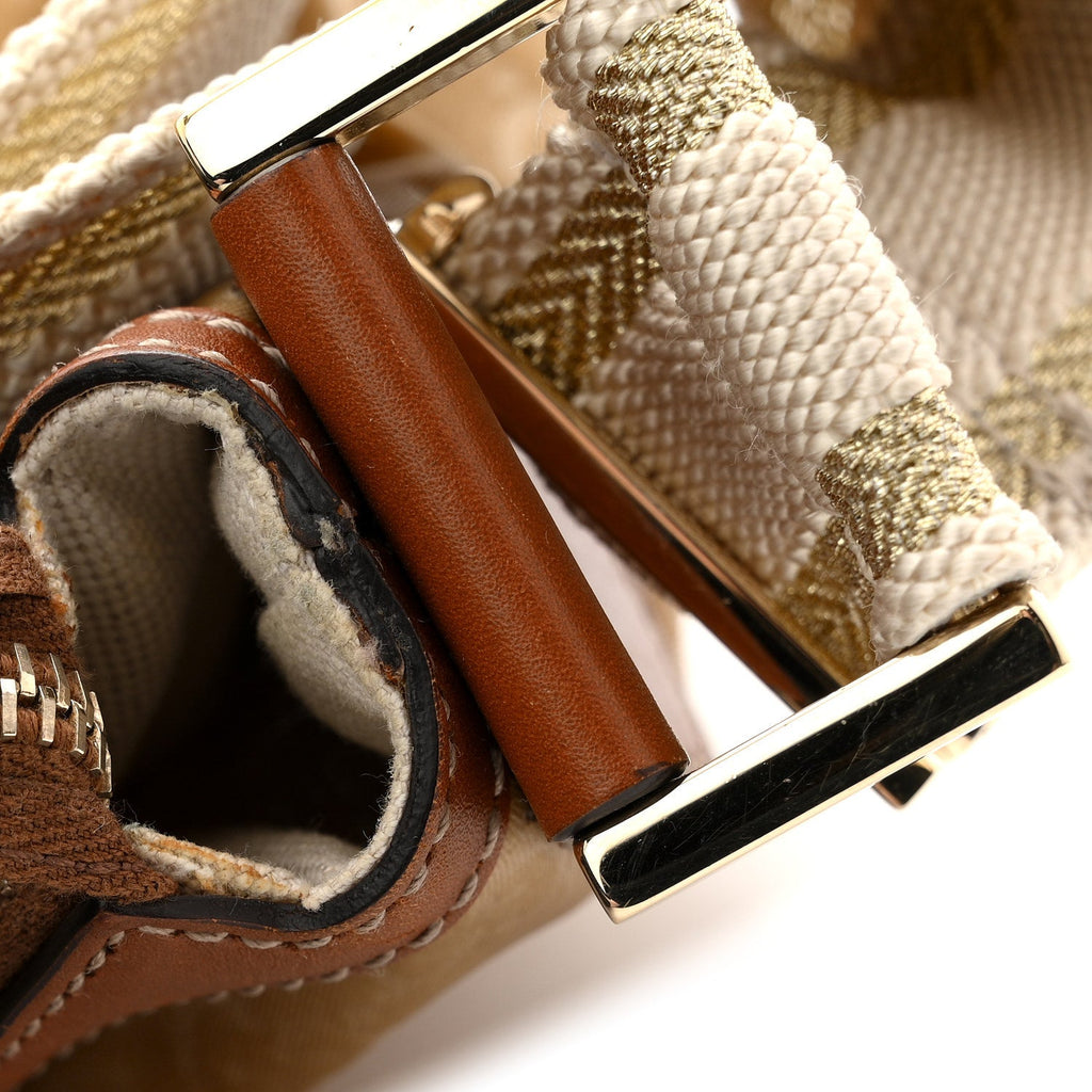 Nylon Monogram Web Medium Half Moon Hobo  Beige