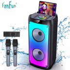 Professional Wireless Bluetooth Speaker and Karaoke System with Dual Microphones, LED Party Lights, and Remote Control