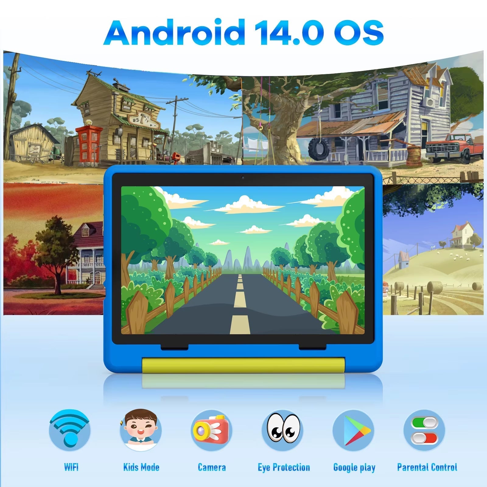 KT1016 10.1-Inch Kid Tablet - Android 14, Quad-Core, 8GB RAM, 64GB ROM, 1TB Expandable Storage, WiFi, Bluetooth - Ideal Children's Gift and Educational Device
