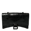 Shiny Calfskin Monochrome Crocodile Embossed Hourglass Chain Bag Black