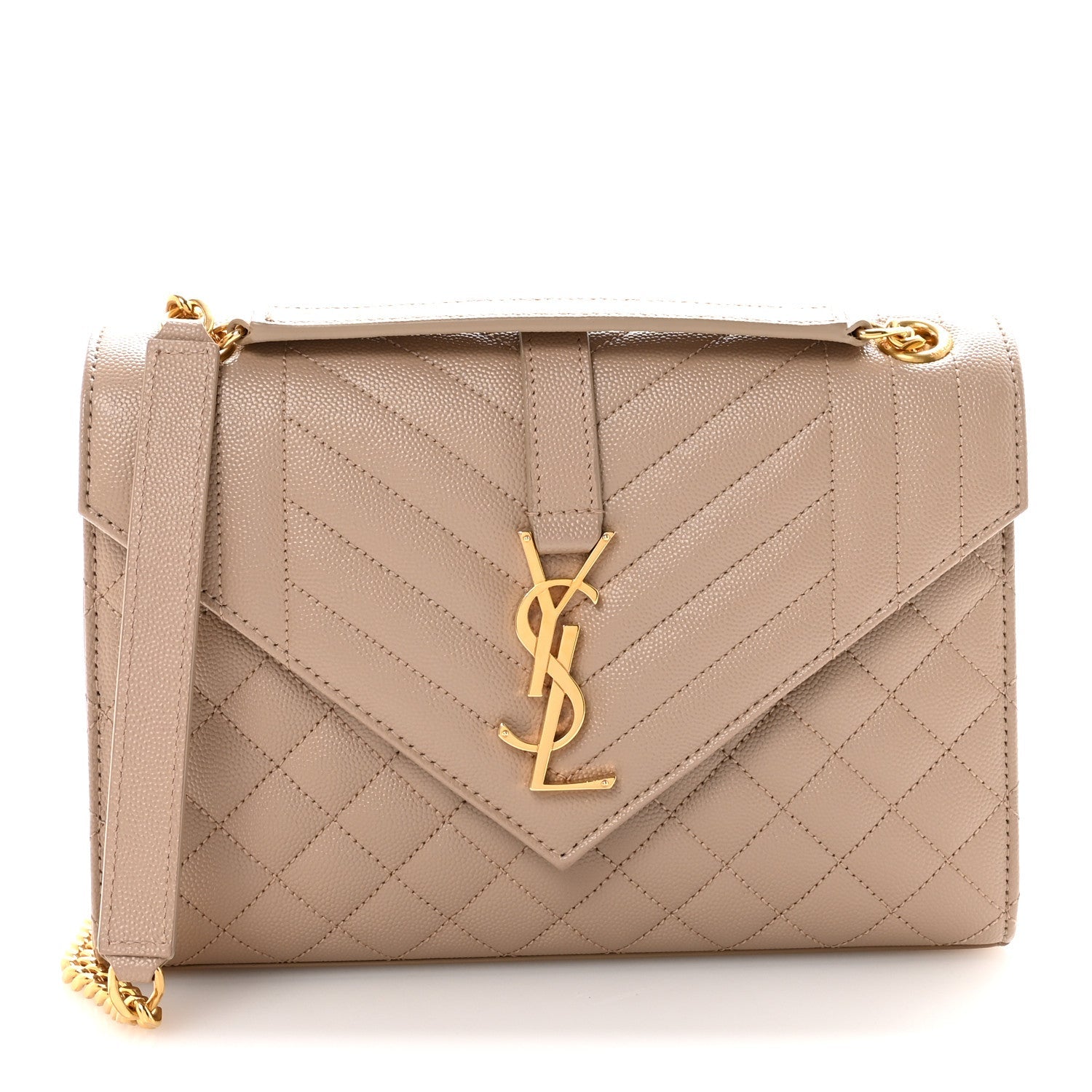 Grain De Poudre Textured Mixed Matelasse Medium Triquilt Monogram Satchel Dark Beige