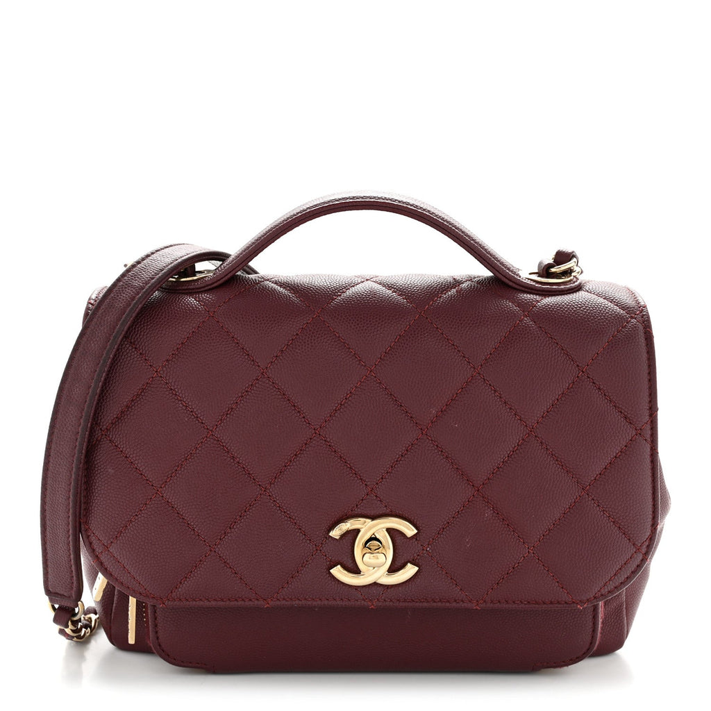Caviar Quilted Small Business Affinity Flap Burgundy