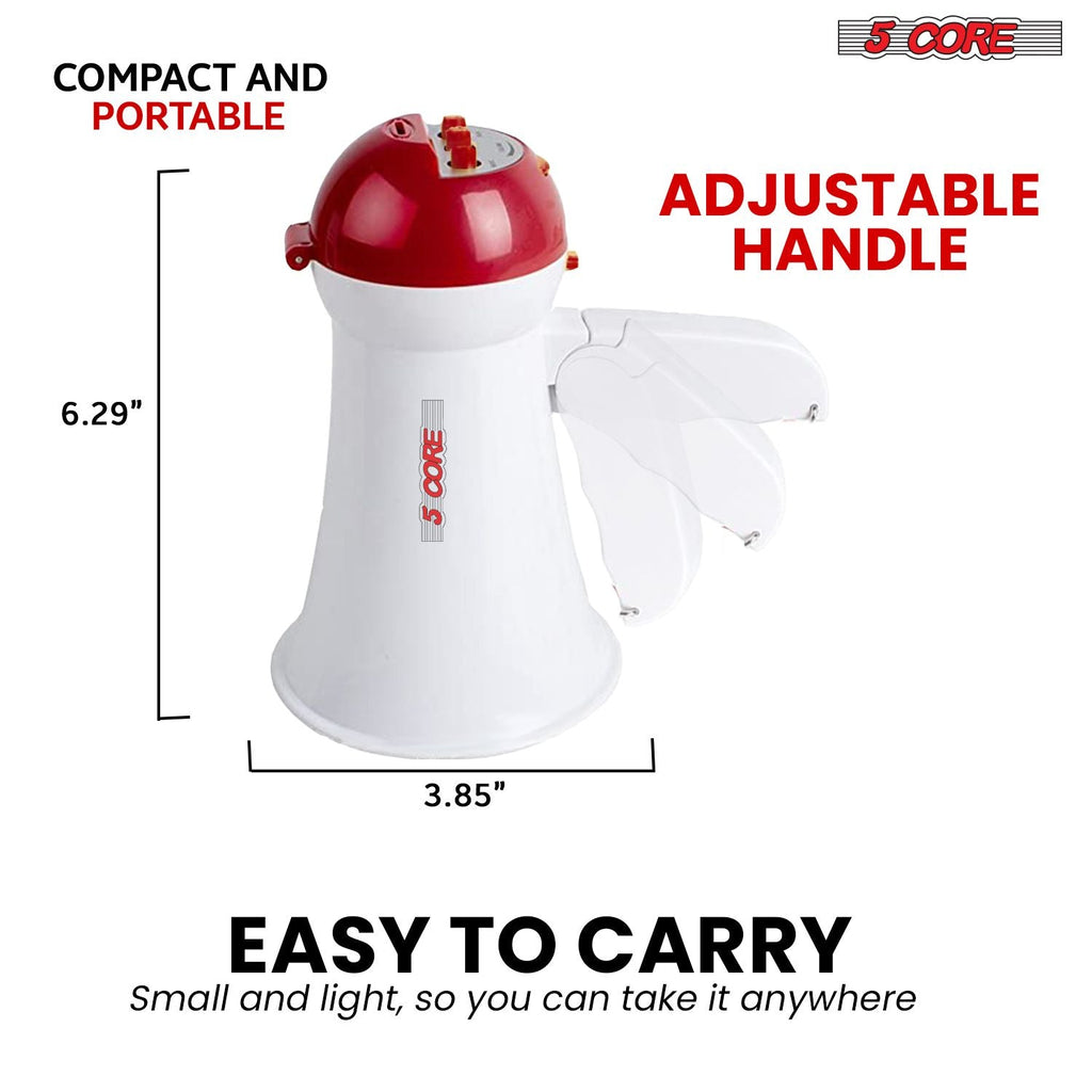 5Core Megaphone 15W Bull Horn Kids PA Speaker w 400 Yards Range Siren Lightweight Loud Mini Megafono