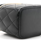 Lambskin Quilted Mini Pearl Crush Vanity Case With Chain Black
