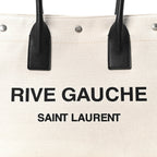 Linen Calfskin Small Rive Gauche Tote Greggio Natural