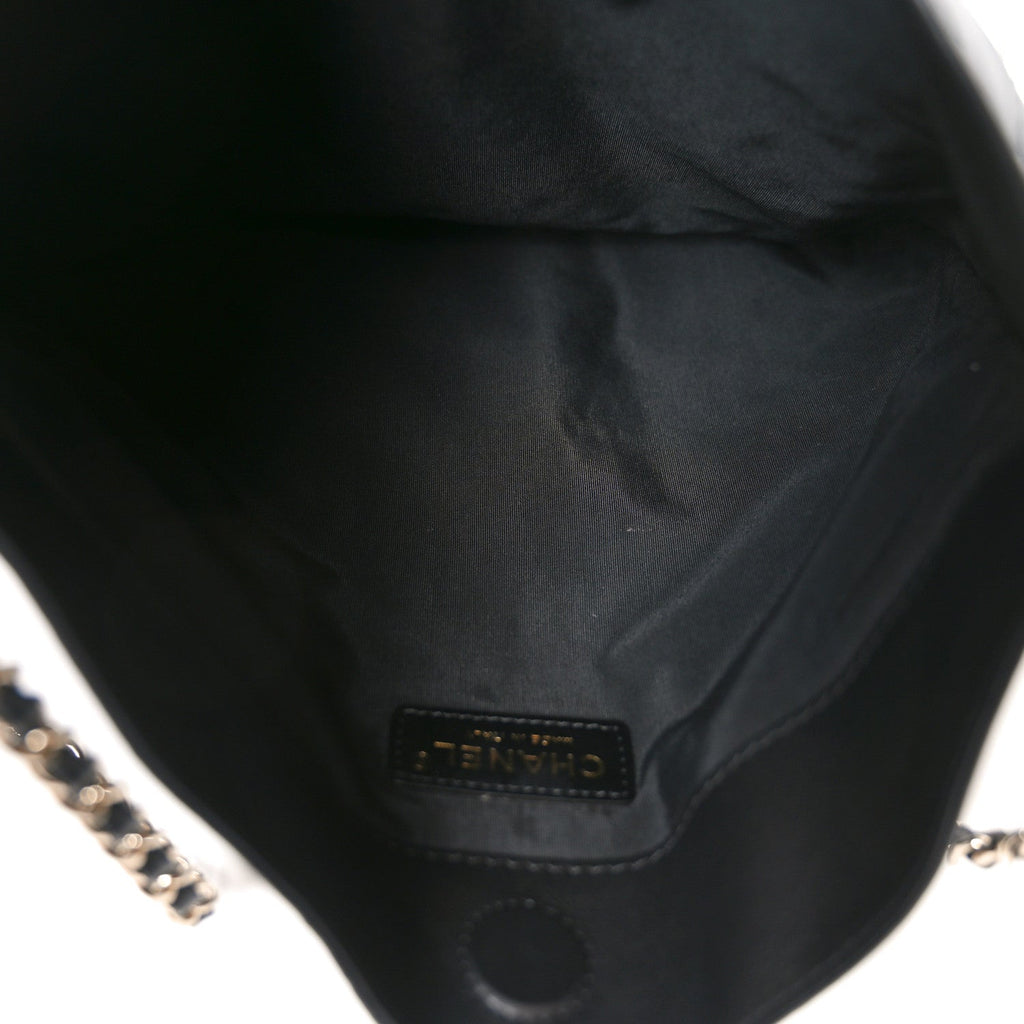 Calfskin Quilted Chain Flat Tote Black