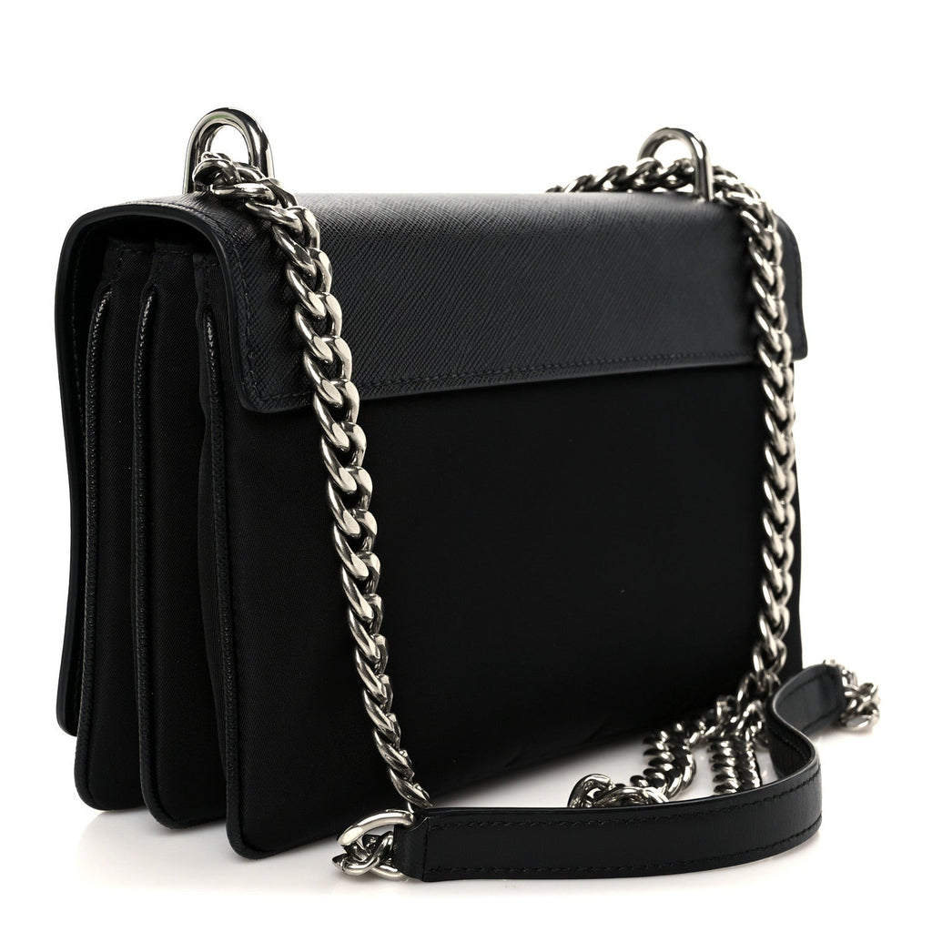 Saffiano Tessuto Nylon Chain Shoulder Bag Black