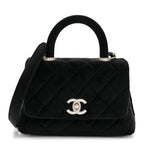 Velvet Crystal Quilted Extra Mini Coco Handle Flap Black
