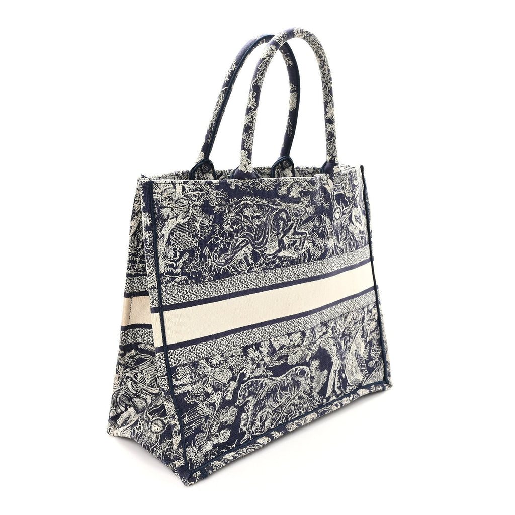 Canvas Embroidered Large Dioriviera Toile De Jouy Reverse Book Tote Blue