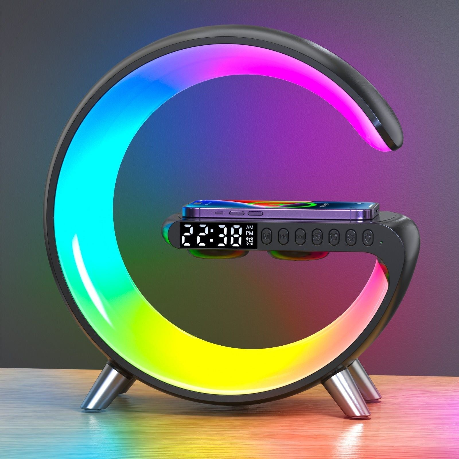 Light Wireless Charger And Speaker With Clock