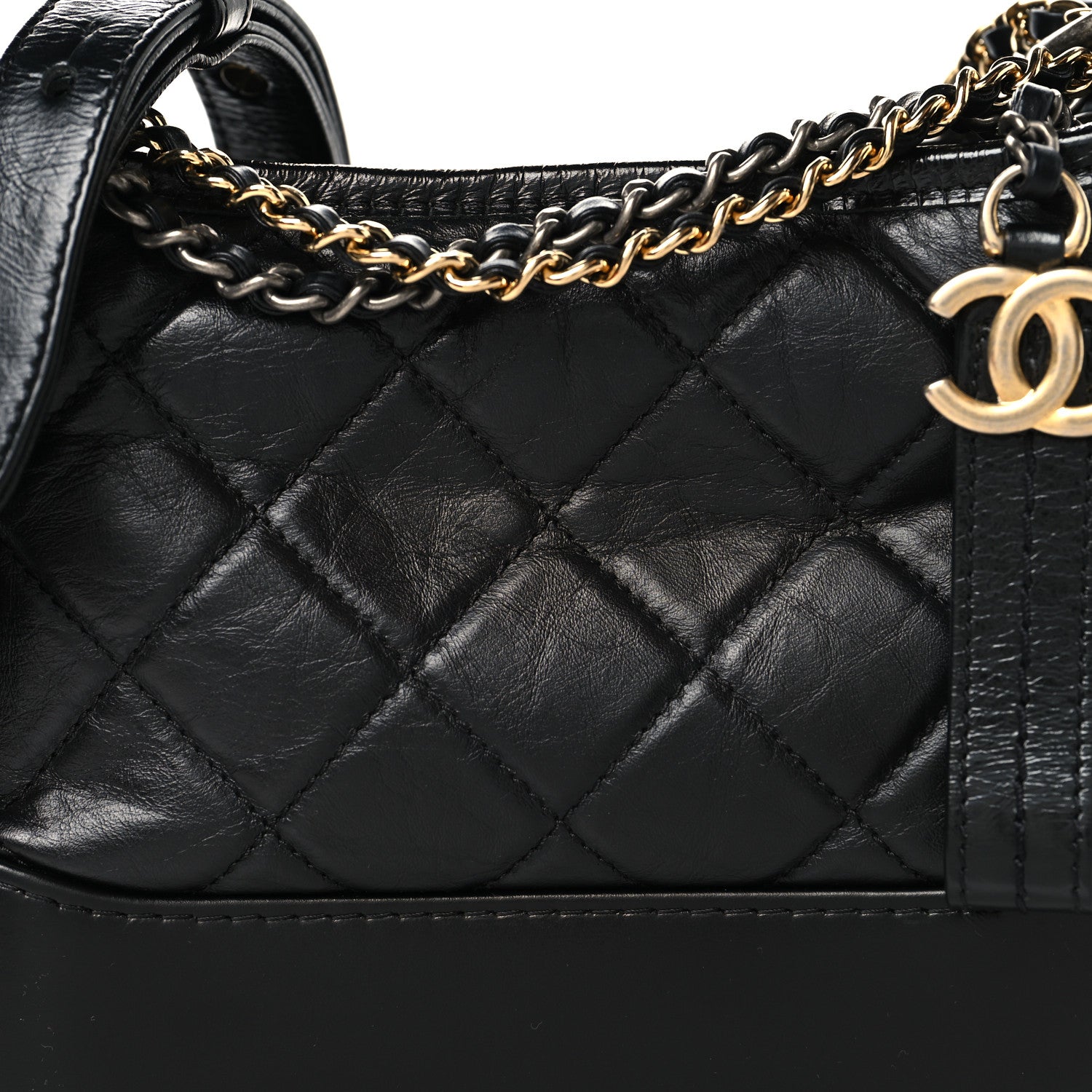 Aged Calfskin Quilted Small Gabrielle Hobo Black