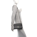 Saffiano Tessuto Nylon Chain Shoulder Bag Black