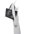New Sakai Calfskin Lux Medium Dahlia Tote  Black