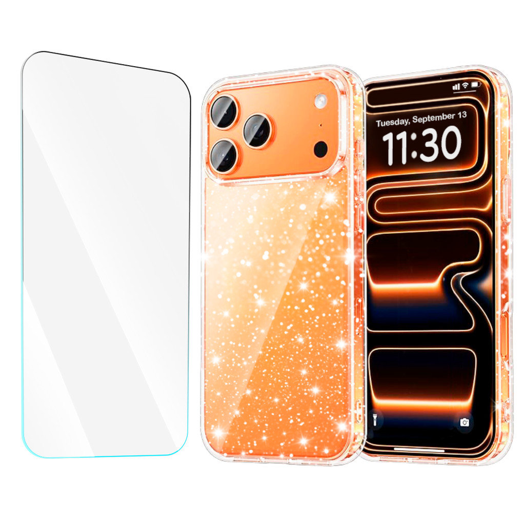 Entronix Bundle Compatible with iPhone 17 Pro - [Hard] Glitter Clear Case & 1 Clear Screen Protector