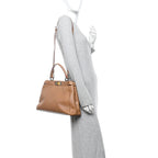 Vitello Seta Shiny Nappa Elaphe Medium Peekaboo Iconic Satchel Latte Blue