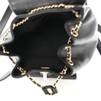 Glazed Aged Calfskin Quilted Small Duma Drawstring Backpack Black