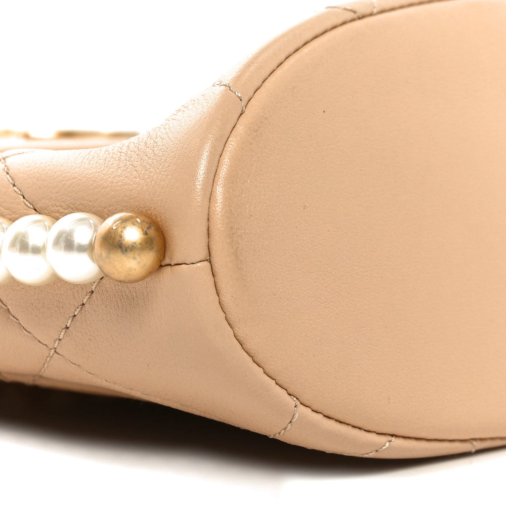 Calfskin Quilted Pearl Small Hobo Bag Beige