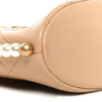 Calfskin Quilted Pearl Small Hobo Bag Beige