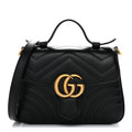 Calfskin Matelasse Mini GG Marmont Top Handle Shoulder Bag Black