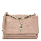Calfskin Crocodile Embossed Medium Monogram Sunset Rose Antic