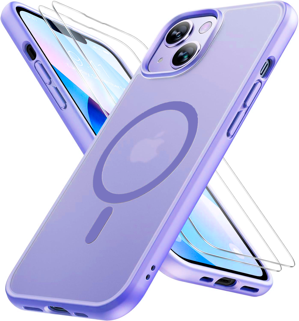 Entronix Bundle Compatible with iPhone 15 - [Magnetic] Translucent Matte Case & 2 Clear Screen Protectors