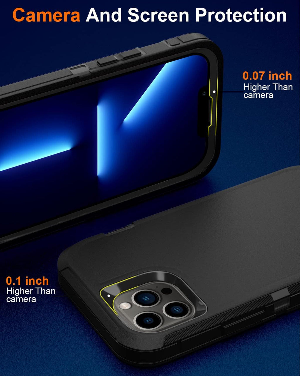 Entronix Bundle Compatible with iPhone 13 Pro - Heavy Duty Case & 2 Clear Screen Protectors