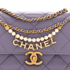 Shiny Lambskin Quilted Mini Pearl Logo Flap Light Purple