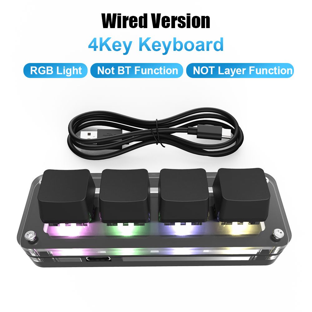 Programming Macro Custom Knob Keyboard RGB 4 Key Copy Paste Mini Button Photoshop Gaming Keypad Mechanical Hotswap Macropad - Wired/Red Switch