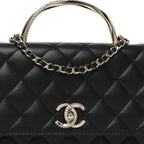 Lambskin Quilted Crystal Handle Wallet On Chain WOC Black