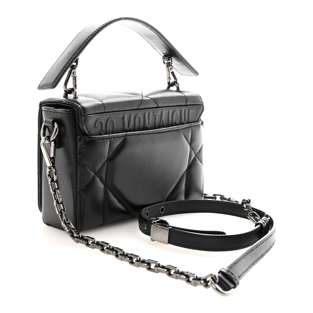 Lambskin Maxi Cannage Small 30 Montaigne Chain Top Handle Bag Black
