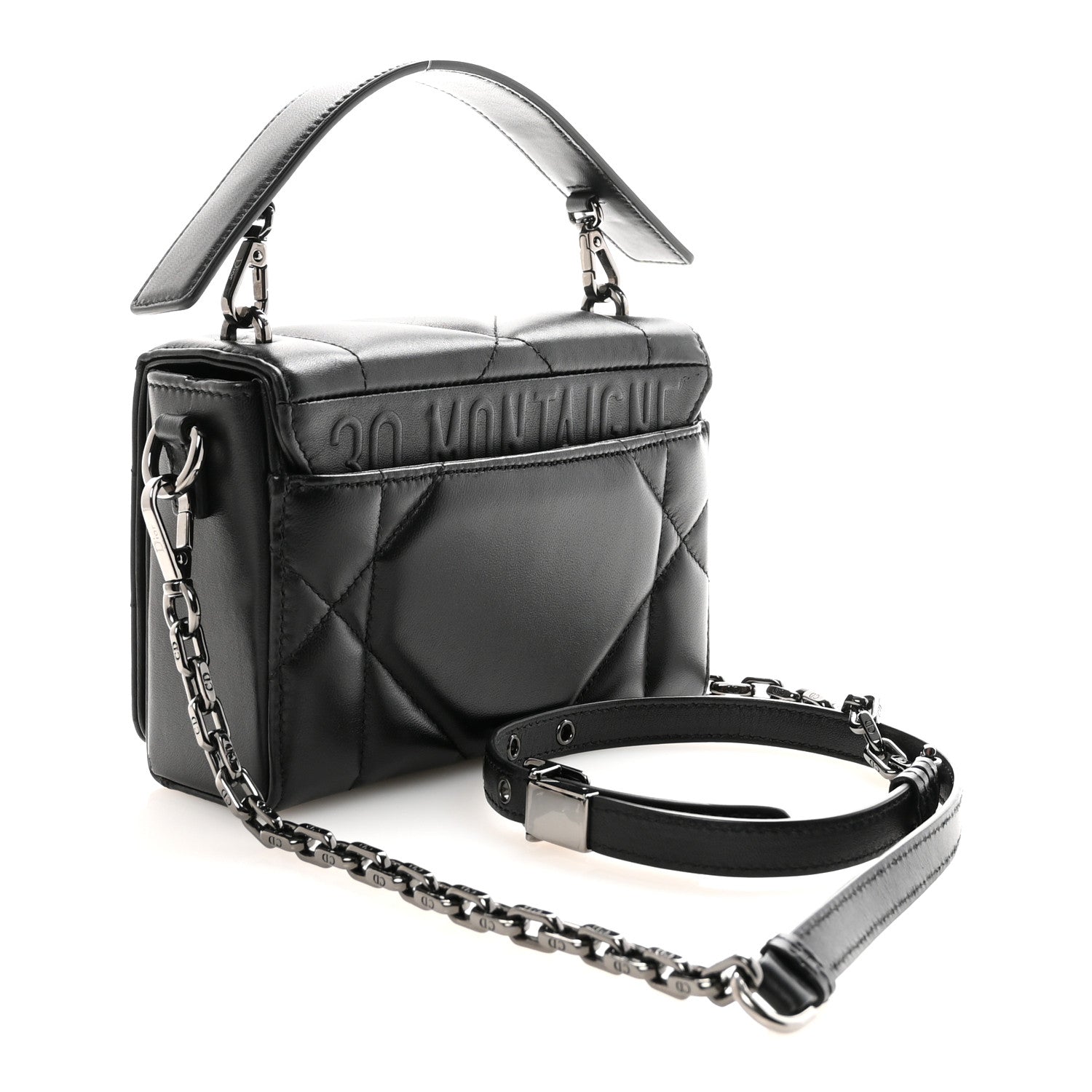 Lambskin Maxi Cannage Small 30 Montaigne Chain Top Handle Bag Black