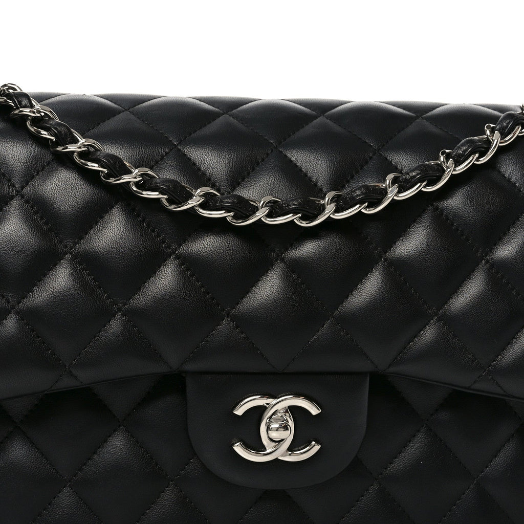 Lambskin Quilted Jumbo Double Flap Black