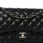 Lambskin Quilted Jumbo Double Flap Black